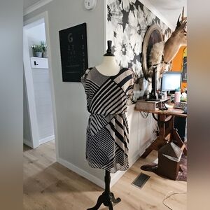 Enfocus Studio Petite Navy Cream Geometric Dress 12 P